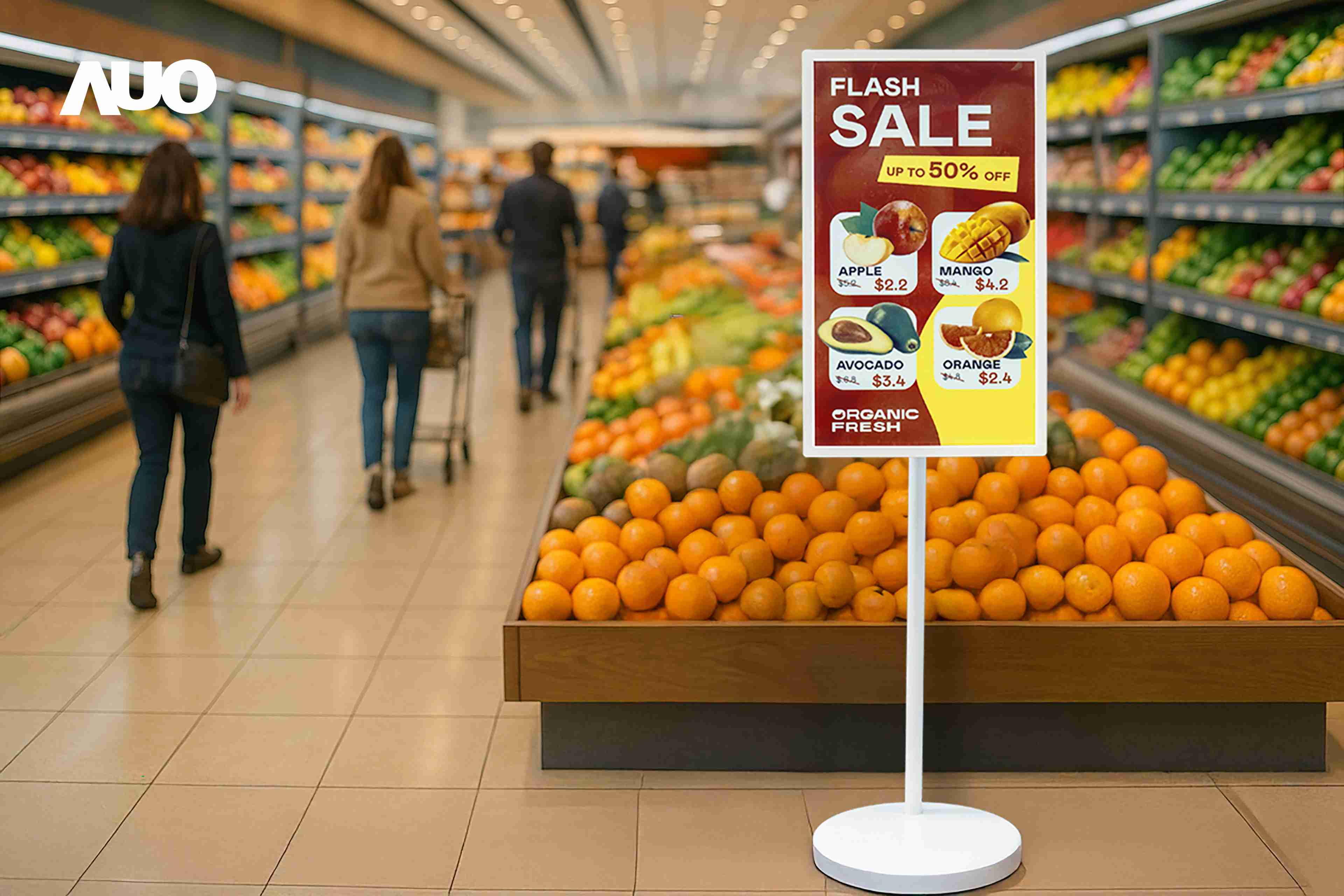 达擎首亮相低功耗、、、、全彩的〝aecoPost电子纸解决方案〞，，，仅在更新画面时需要微量的电力驱动，，无需布建电线的便捷设计，，，，使其可灵活应用、、、随意置放，，，，并可透过云端或行动装置app，，，，轻松管理及排程广告内容，，，，晋升店头营销利器。。